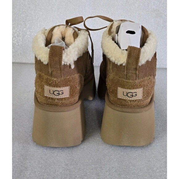 New UGG CLASSIC NEW HEIGHTS SHEARLING LACE UP CHESTNUT SUEDE WOMEN'S BOOTS US 9 - Picture 5 of 14